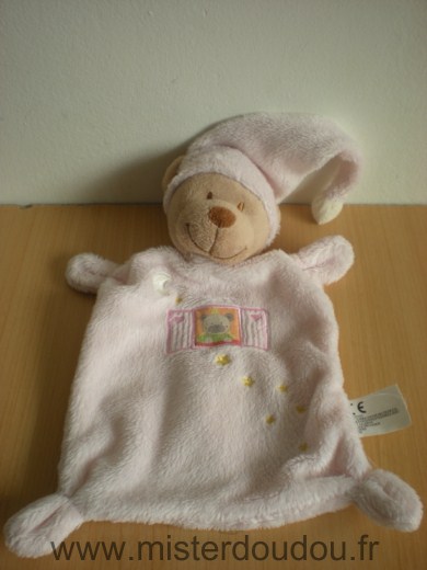 Doudou Ours Nicotoy Rose motif ours etoiles jaunes 