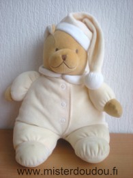 Doudou Ours Noukie s Jaune clair col blanc pompon blanc Grand modèle