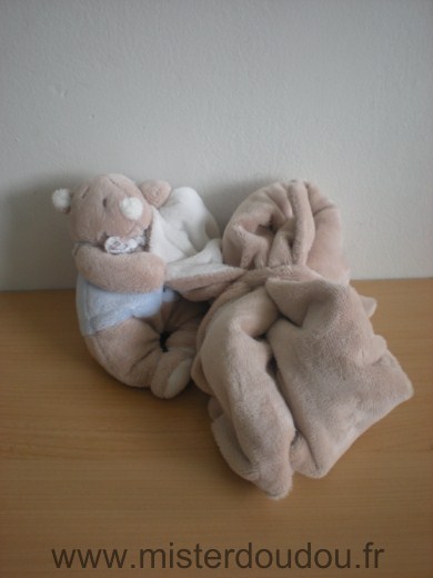 Doudou Ours Noukie s Ours avec couverture beige et blanc 