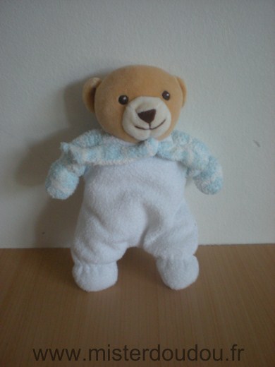 Doudou Ours Nounours Blanc bleu 