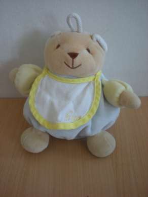 Doudou Ours Tex Bleu jaune avec bavoir 