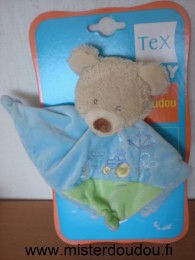 Doudou Ours Tex Bleu vert avec tracteur arbres 