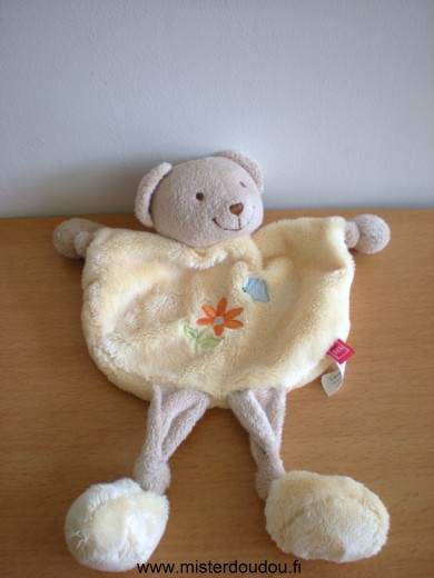 Doudou Ours Tex Jaune avec papillon et fleur brodés 