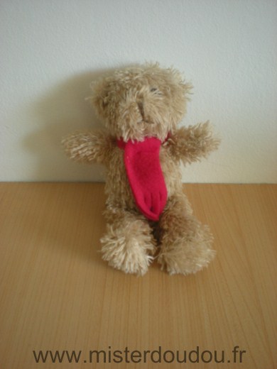 Doudou Ours Yves rocher Beige echarpe rouge Petit modèle