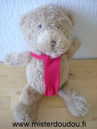 Doudou Ours Yves rocher Beige écharpe rouge Grand modèle