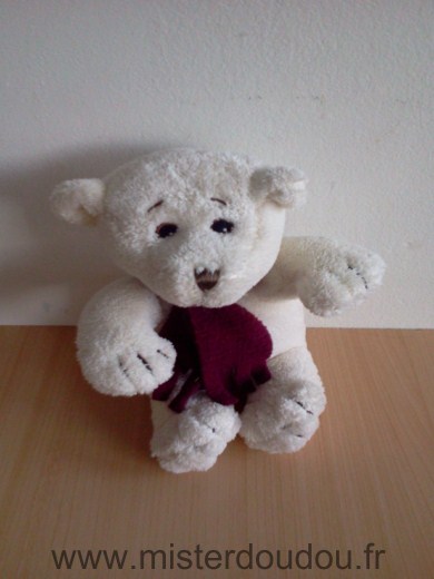 Doudou Ours Yves rocher Ecru echarpe bordeau 