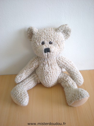 Doudou Ours - marque non connue - Beige, nez cousu noir, billes marron pour les yeux 