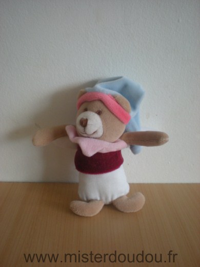 Doudou Ours - marque non connue - Bordeau ailes blanches bonnet bleu 