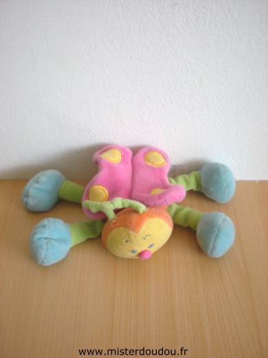 Doudou Papillon - marque non connue - Jaune orange vert bleu ailes roses Mini doudou