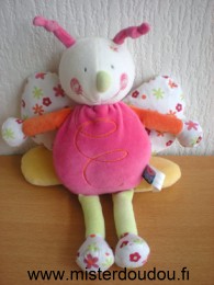 Doudou Papillon Sucre d orge Rose ailes blanches avec fleurs 