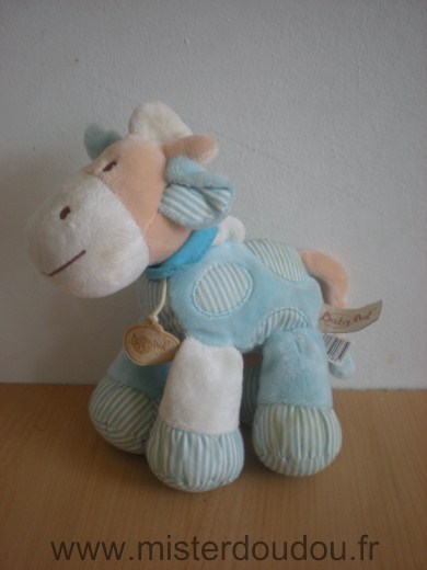 Doudou Poney Baby nat Bleu blanc beige 