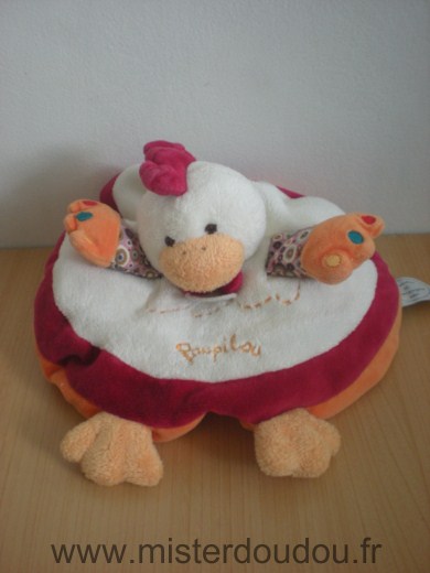 Doudou Poule Doudou et compagnie Poupilou blanc rouge orange 