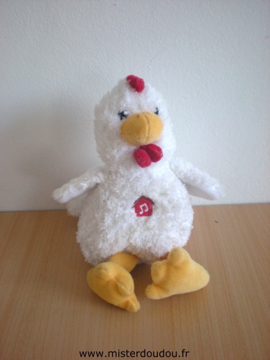 Doudou Poule Gipsy Blanc Fait cot cot cot lorsqu'on appuie sur son ventre.