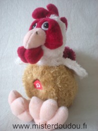 Doudou Poule Gipsy Marron blanc rouge Fait 