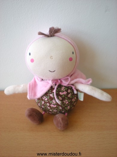 Doudou Poupée Du pareil au même Rose marron fleurs roses 