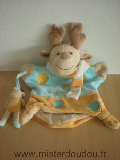 Doudou Renne Doudou et compagnie Bleu jaune avec bebe doudou 