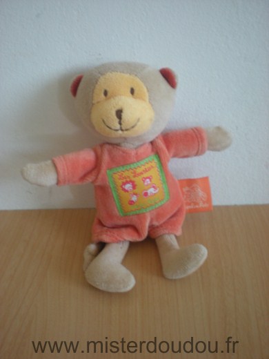 Doudou Singe Moulin roty Beige orange les loustics 