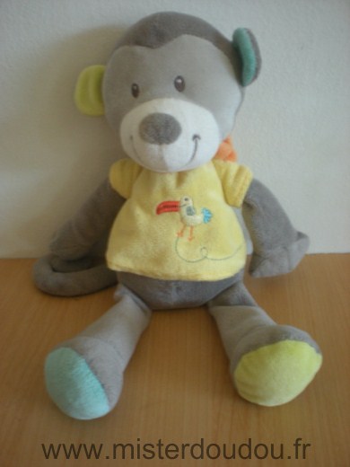 Doudou Singe Nicotoy Gris jaune oiseau toucan 