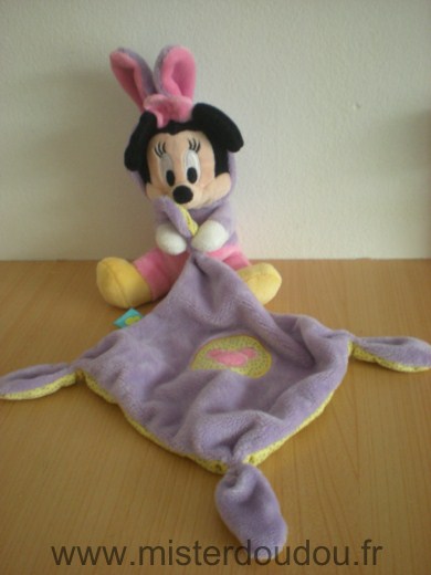 Doudou Souris Disney Bebe minnie mouchoir mauve rose deguise lapin 