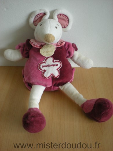 Doudou Souris Doudou et compagnie Framboisine rose bordeau blanc 