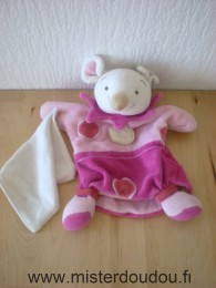 Doudou Souris Doudou et compagnie Rose fushia mouchoir blanc 