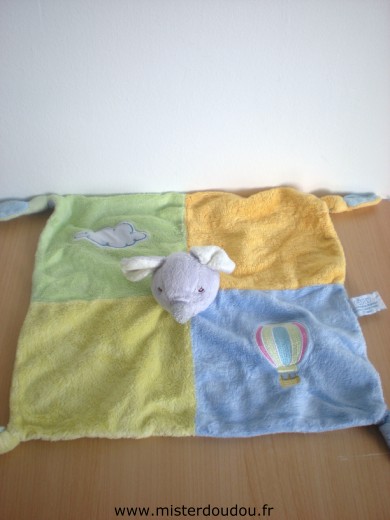 Doudou Souris Gipsy Vert jaune orange mauve avec un nuage et une montgolfiere 