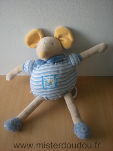 Doudou Souris Moulin roty Bleu blanc jaune 