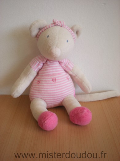 Doudou Souris Moulin roty Lila rayé rose blanc Petit modèle