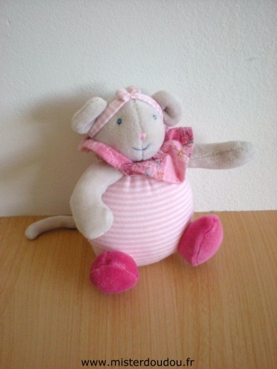 Doudou Souris Moulin roty Lila rayée rose blanc Tout petit doudou