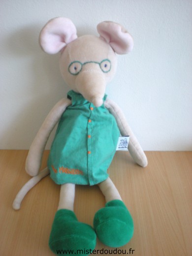 Doudou Souris Moulin roty Madame marguerite grise robe verte 