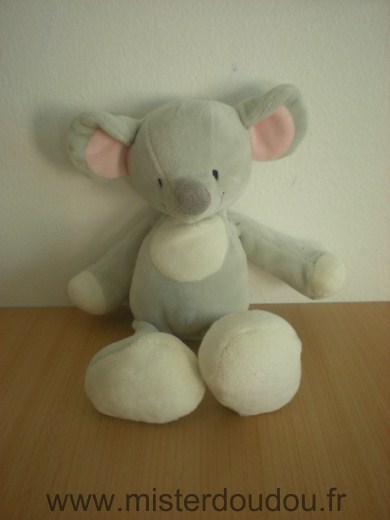 Doudou Souris Nicotoy Gris blanc rose 