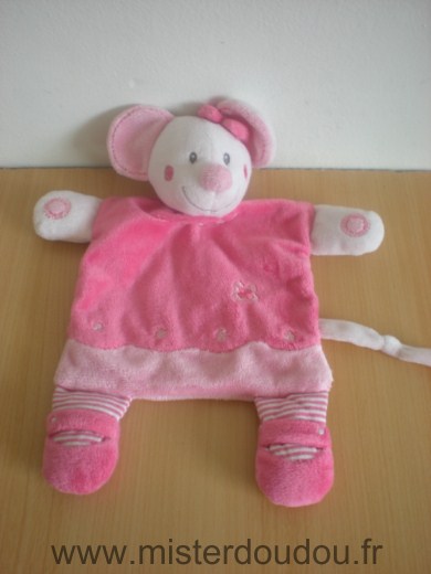 Doudou Souris Nicotoy Rose blanc fleur 