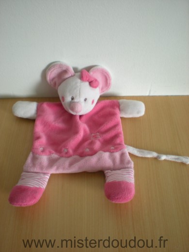 Doudou Souris Nicotoy Rose blanc fleur 