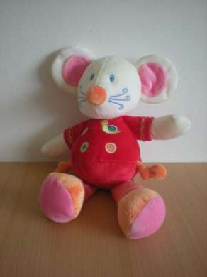 Doudou Souris Nicotoy Rouge blanc rose orange, motif escargot 