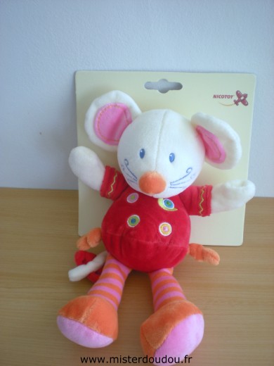 Doudou Souris Nicotoy Rouge orange rose blanc 