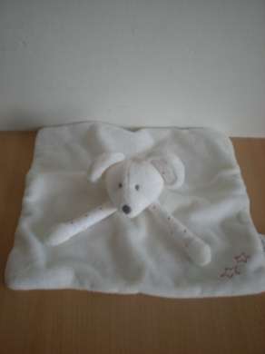 Doudou Souris Obaibi okaidi Blanc motifs etoiles roses 