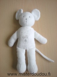 Doudou Souris Petit bateau Blanc avec motif souris couchée sur logo petit bateau 