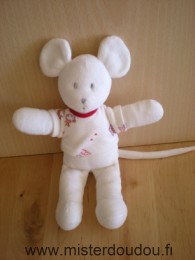 Doudou Souris Petit bateau Blanc tshirt motifs rouges 