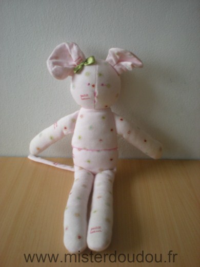 Doudou Souris Petit bateau Rose motifs petits coeurs 