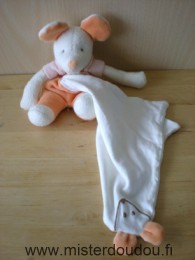 Doudou Souris Sucre d orge Rose orange blanc mouchoir blanc 