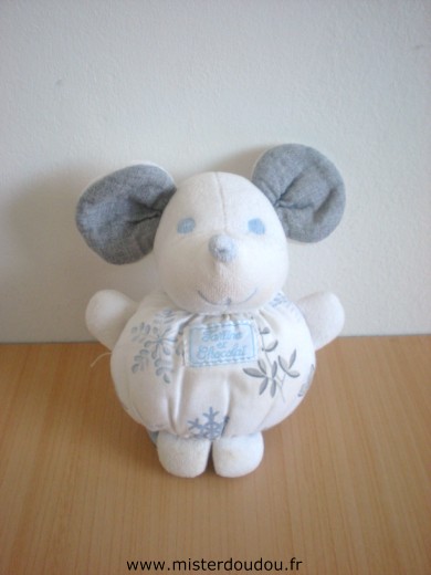 Doudou Souris Tartine et chocolat Blanc motifs feuillages Des traces discrètes non parties au lavage