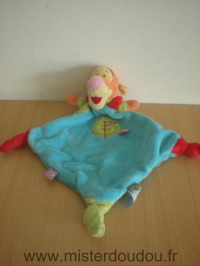 Doudou Tigre Disney Tigrou bleu vert orange oiseau 