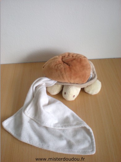 Doudou Tortue Nature et découvertes Beige marron mouchoir blanc 