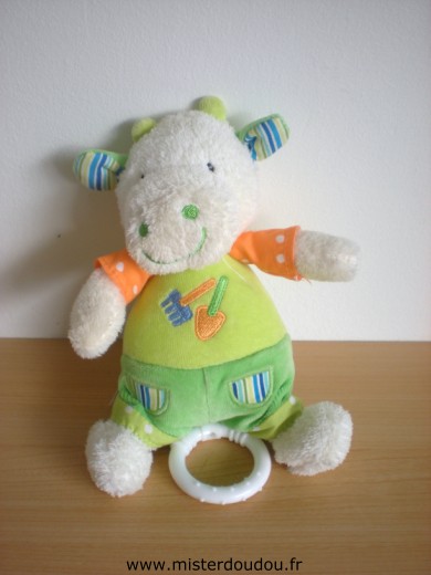 Doudou Vache Baby sun Blanc vert orange 