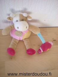 Doudou Vache Doudou et compagnie Cerise la vache beige jaune rose avec bonbon rouge 