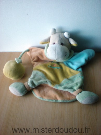 Doudou Vache Doudou et compagnie Jaune orange bleu vert 