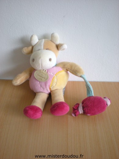 Doudou Vache Doudou et compagnie Marron rose tenant un bonbon 