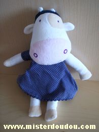 Doudou Vache Du pareil au même Blanc robe bleu marine points blancs coccard beige 