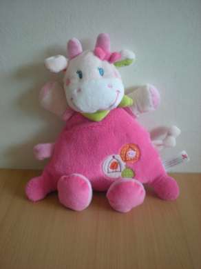 Doudou Vache Nicotoy Rose motifs oiseaux 