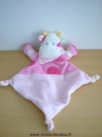 Doudou Vache Nicotoy Rose, rayé rose blanc dessous 